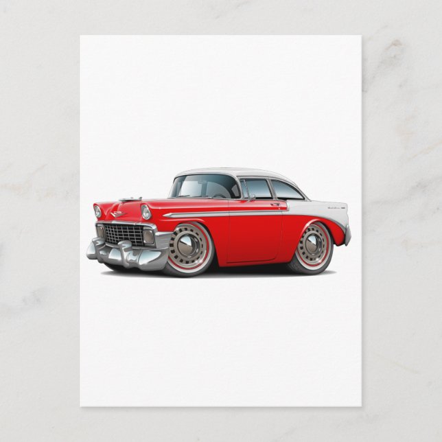 Carte Postale Voiture Chevy Belair Red-White 1956 (Devant)