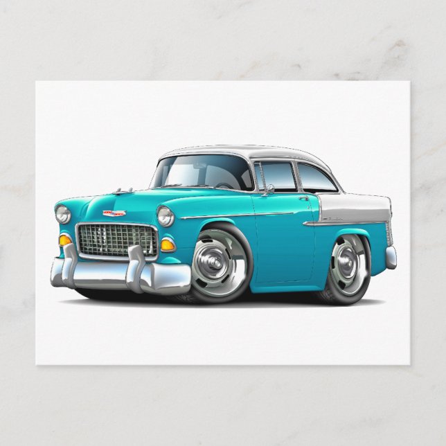 Carte Postale Voiture Chevy Belair Turquoise-White 1955 (Devant)