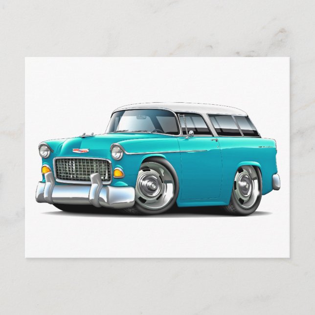 Carte Postale Voiture Chevy Nomad Turquoise-White 1955 (Devant)