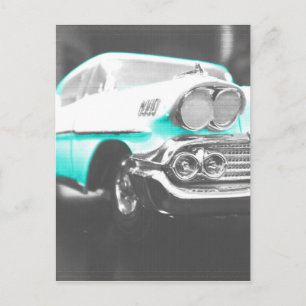 Carte Postale voiture classique chevy impala bleu vif de 1958