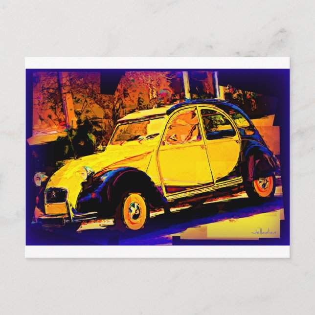 Carte Postale Voiture classique jaune européenne (Devant)