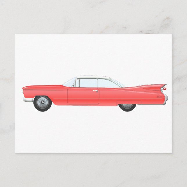 Carte Postale Voiture Classique Rose (Devant)