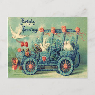 Carte Postale Voiture de colombe Oubliez-Moi-Pas Roses de coeur