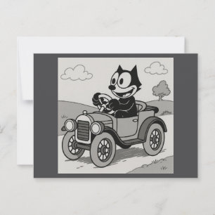 Carte Postale Voiture de conduite de chat de dessin animé