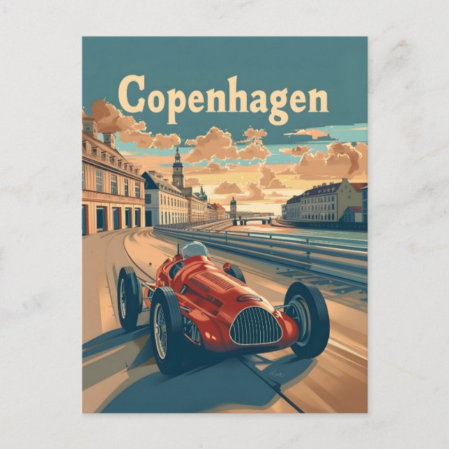 Carte Postale Voiture de course Copenhague Vintage (Devant)
