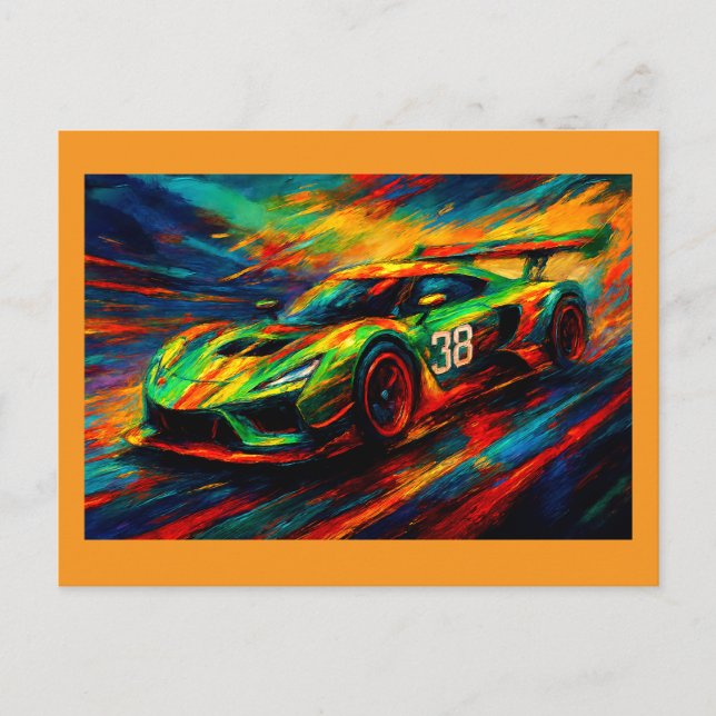 Carte Postale voiture de course hyper stylisée (Devant)
