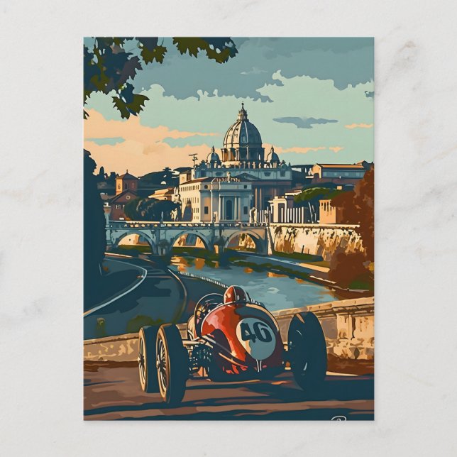 Carte Postale Voiture de course vintage à Rome (Devant)