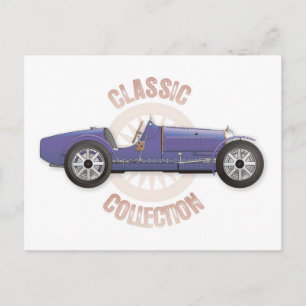 Carte Postale Voiture de course vintage bleue ancienne utilisée 