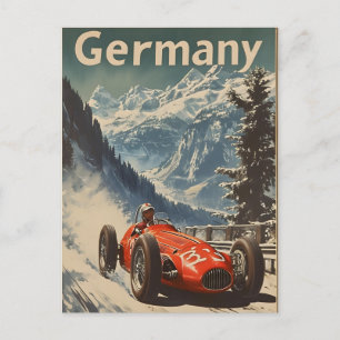 Carte Postale Voiture de course vintage dans les Alpes d'Allemag