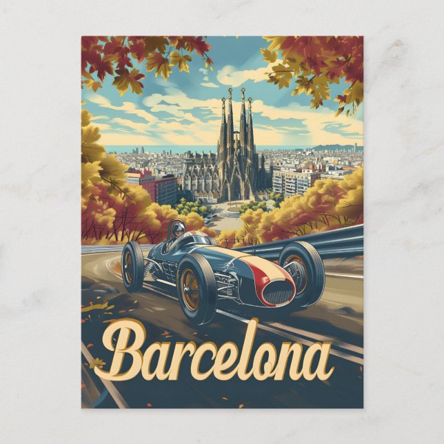 Carte Postale Voiture de course vintage de Barcelone (Devant)