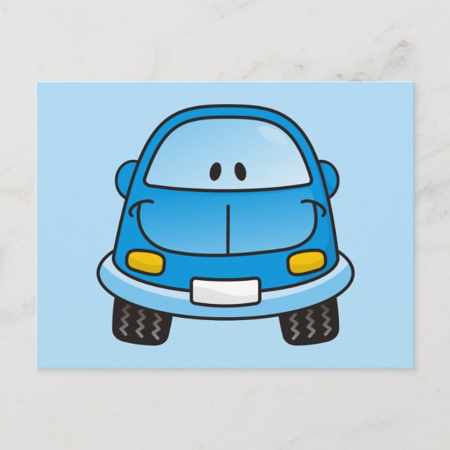 Carte Postale Voiture de dessin animé bleu (Devant)