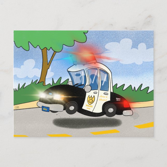 Carte Postale Voiture de police de dessin avec lumières clignota (Devant)