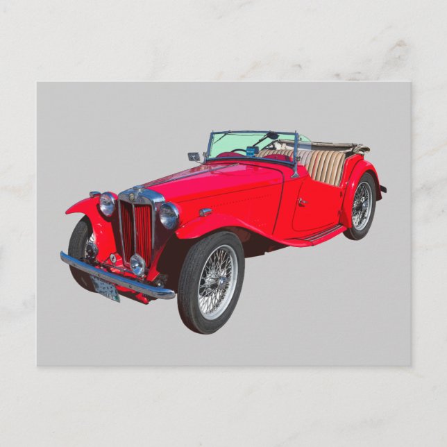 Carte Postale Voiture de sport antique cabriolet MG rouge (Devant)