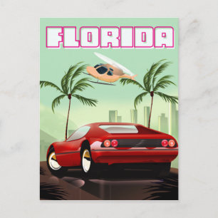 Carte Postale voiture de sport rétro rouge Floride