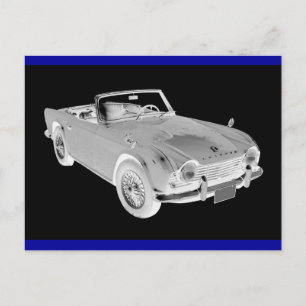 Carte Postale Voiture de sport Tr4 Triumph noir et blanc