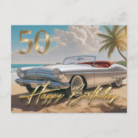 Voiture de sport vintage sur une plage tropicale J