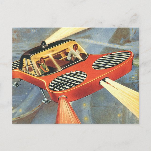 Carte Postale Voiture futuriste de science-fiction vintage (Devant)