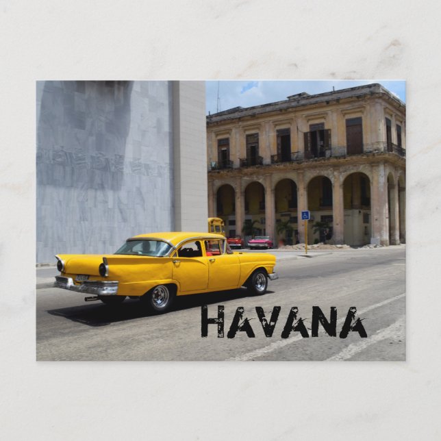 Carte Postale Voiture Jaune Vieux Croisière Havana Cuba Rues (Devant)