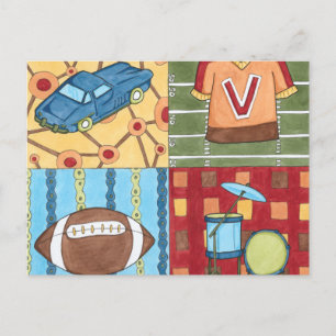 Carte Postale Voiture, Jersey, Football et Kit Drum