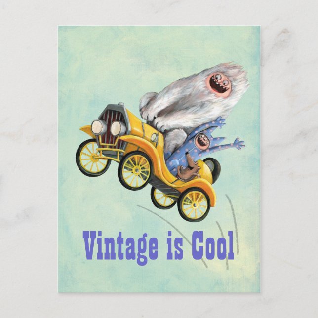 Carte Postale Voiture Monster Vintage jaune (Devant)