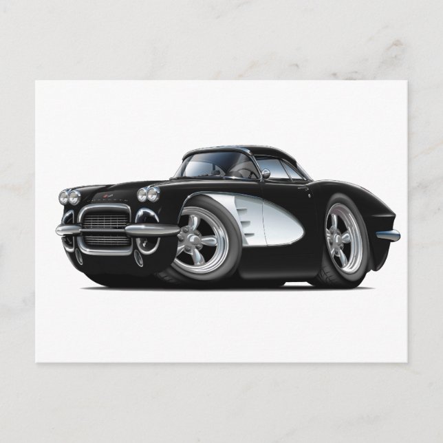 Carte Postale Voiture noire Corvette 1961 (Devant)