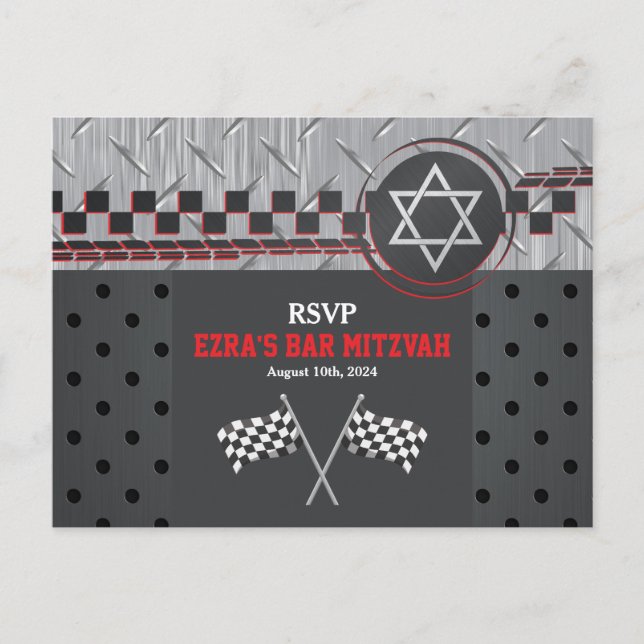 Carte Postale Voiture Racecar Bar Mitzvah RSVP (Devant)
