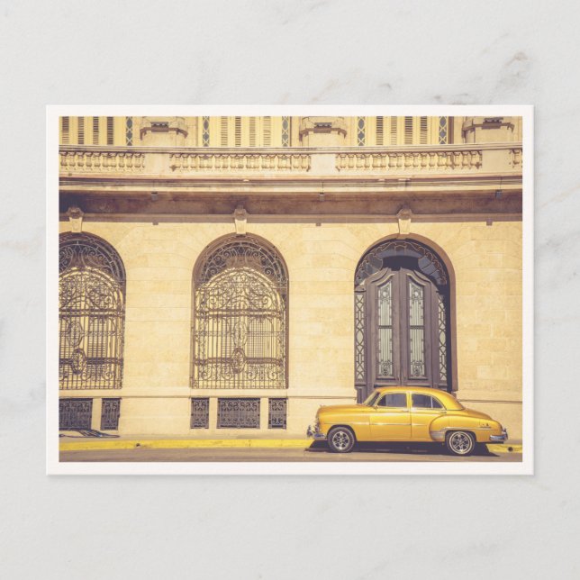 Carte Postale Voiture Rétro Dorée & Architecture La Havane Cuba (Devant)