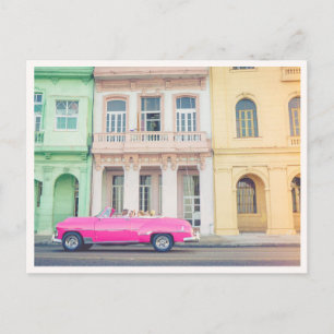 Carte Postale Voiture Rétro Rose La Havane Cuba sur le Malecón P