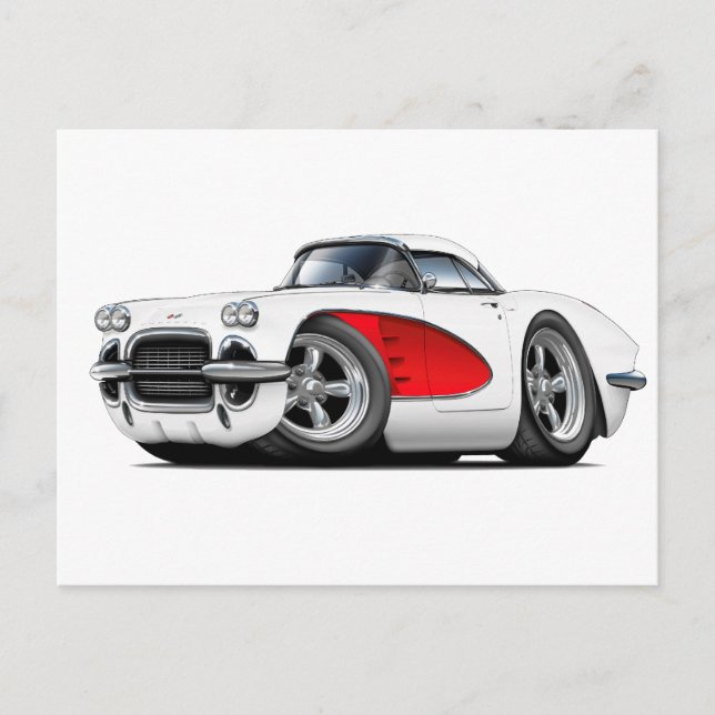 Carte Postale Voiture Rouge-Blanc 1961 Corvette (Devant)