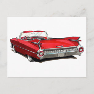 Carte Postale Voiture rouge Cadillac 1959
