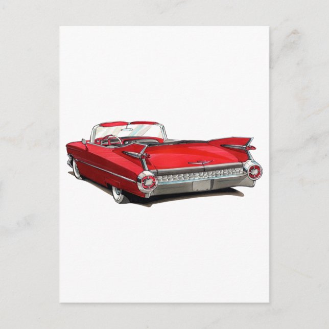 Carte Postale Voiture rouge Cadillac 1959 (Devant)