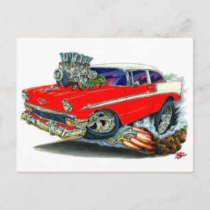 Carte Postale Voiture rouge Chevy Belair 1956