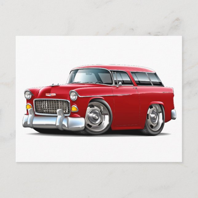 Carte Postale Voiture rouge Chevy Nomad 1955 (Devant)