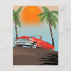 Carte Postale Voiture Rouge Classique Vintage Au Paradis