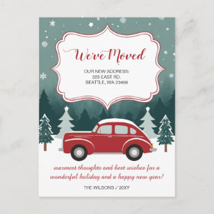 Carte Postale Voiture rouge Noël Nous avons déménagé Faire-part