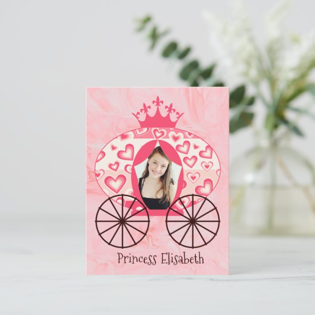 Carte Postale Voiture Royale de Princesse de Conte de Fées Fille (Debout devant)