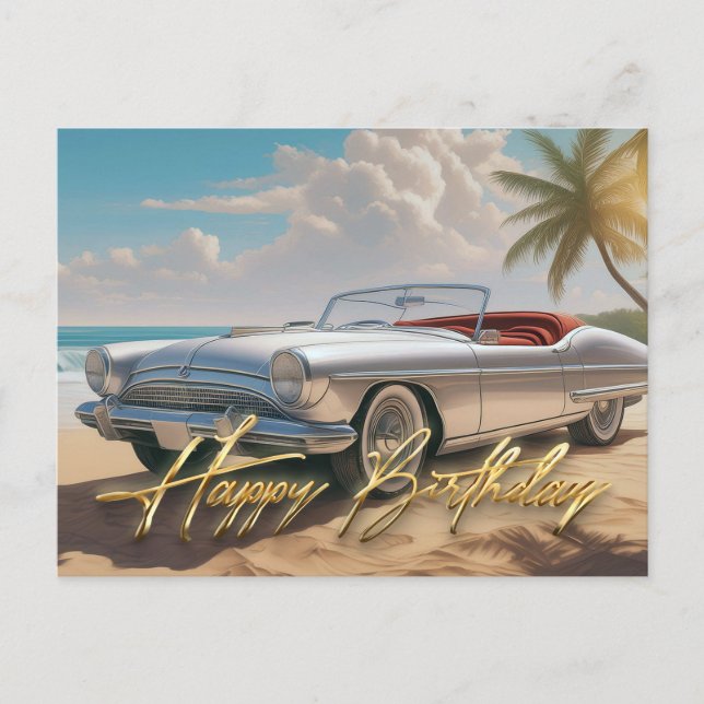 Carte Postale Voiture sport vintage Joyeux anniversaire (Devant)