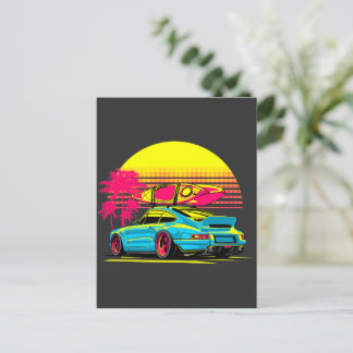 CARTE POSTALE VOITURE SPORTIVE "SURF AU COUCHER DE SOLEIL"
