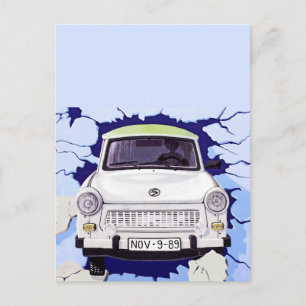 Carte Postale Voiture Trabant, Bleu pâle, Mur de Berlin