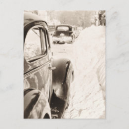 Carte Postale Voiture Vintage Ancien De Neige Profonde