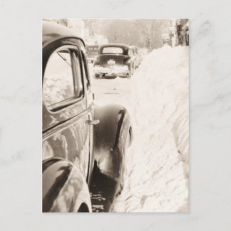 Carte Postale Voiture Vintage Ancien De Neige Profonde