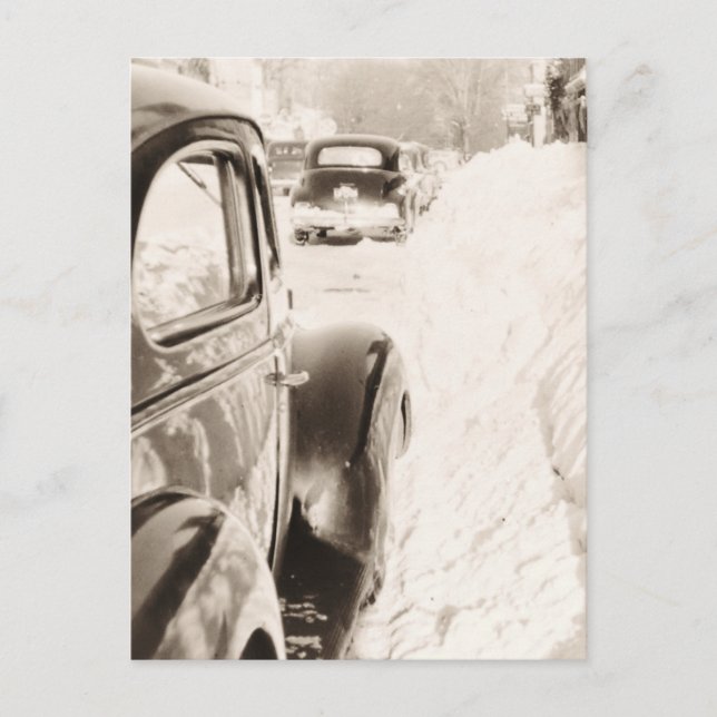 Carte Postale Voiture Vintage Ancien De Neige Profonde (Devant)