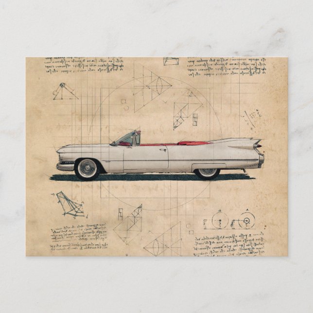 Carte Postale Voiture vintage blanche Cadillac (Devant)