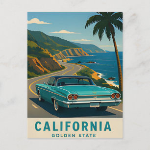 Carte Postale 🌊 Voiture Vintage Californie Côte