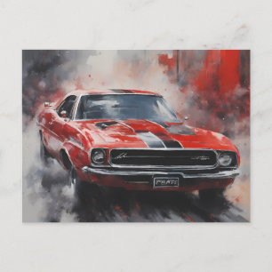 Carte Postale Voiture vintage rouge à rayures argentées