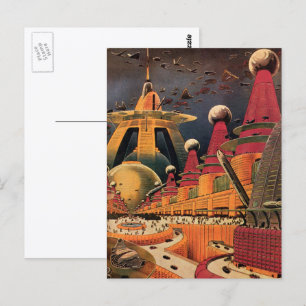 Carte Postale Voiture volant vintage de science fiction futurist