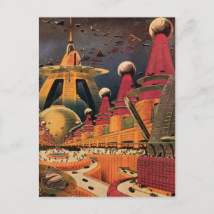 Carte Postale Voiture volant vintage de science fiction futurist