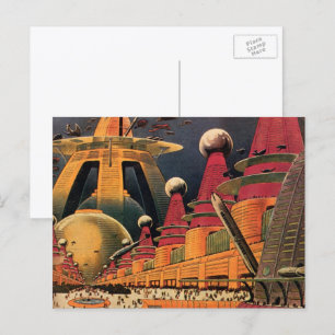 Carte Postale Voiture volant vintage de science fiction futurist