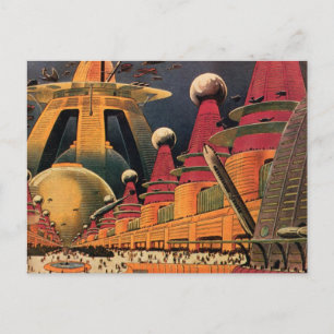 Carte Postale Voiture volant vintage de science fiction futurist