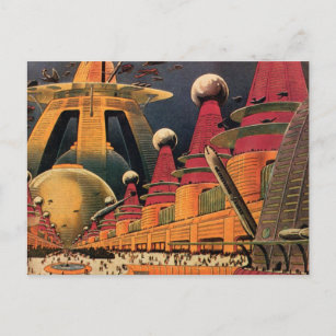 Carte Postale Voiture volant vintage de science fiction futurist